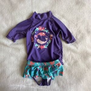 UV SKINZ Matching Narwhal Swim Suit Top And Skirt Sz 4T